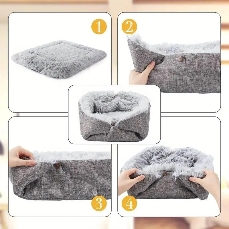 Cama 3 en 1 para Gatos – Alfombra, Tapete y Cueva Multifuncional